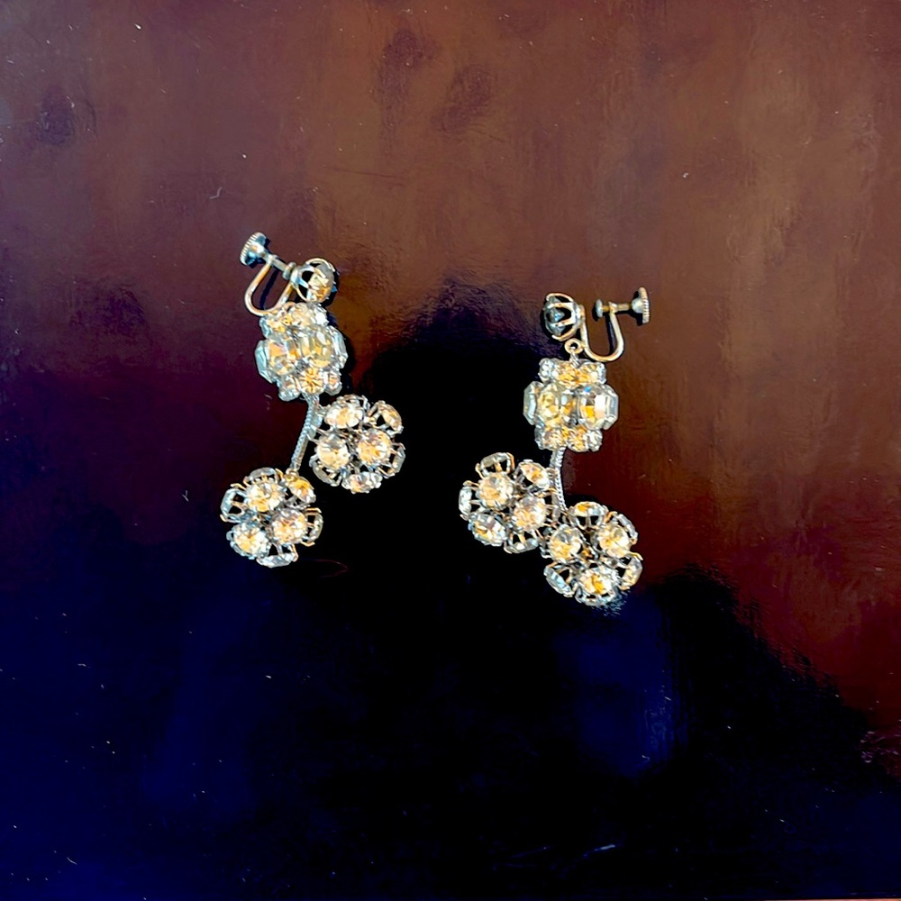 Vintage Rhinestone Dangling Ball Earrings